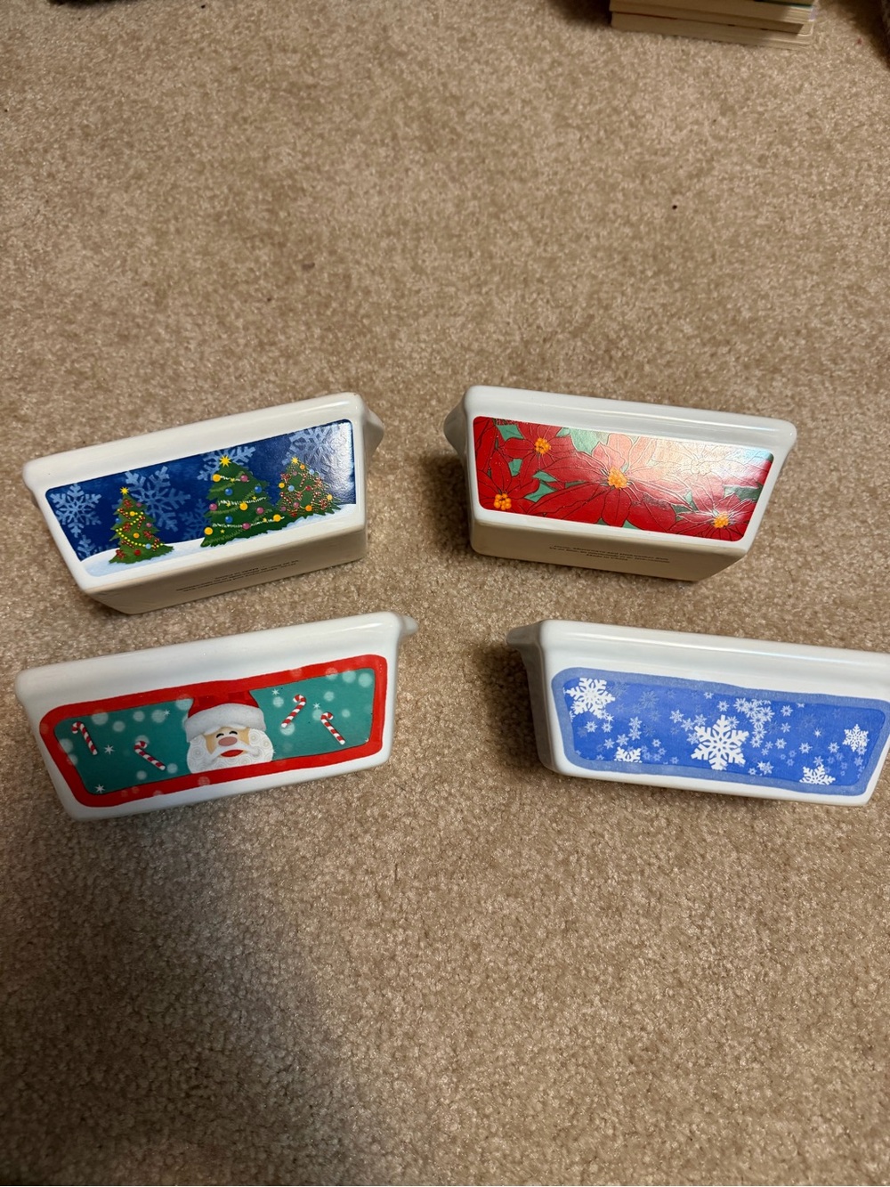 Lot of 4 holiday-themed ceramic/stoneware mini bread loaf pans